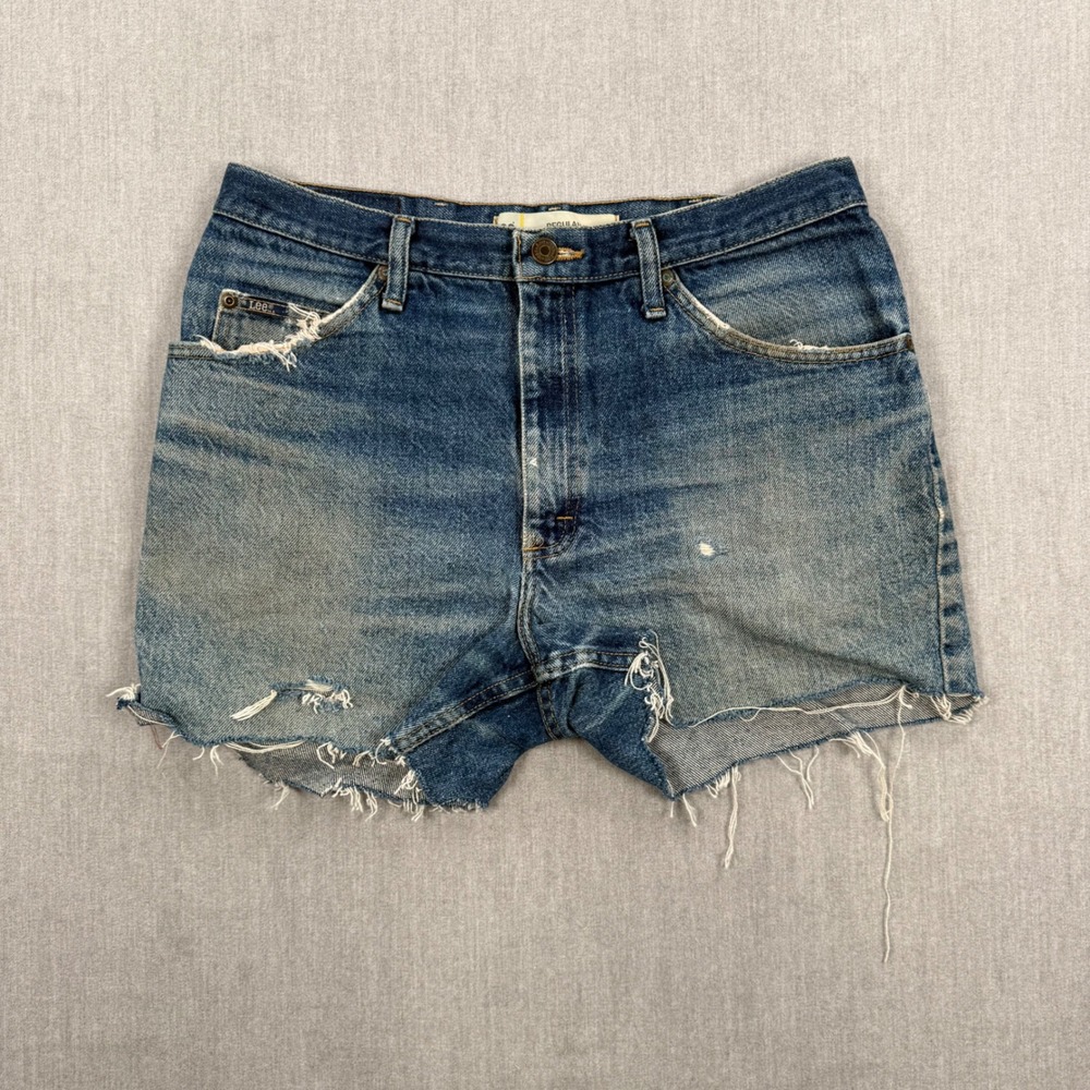 Lee Regular Fit Distressed Denim Cutoff Shorts Blue Medium Wash 34 Vintage